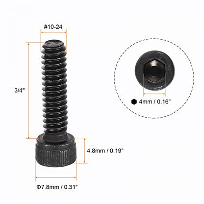 uxcell #10-24x3/4" Hex Socket Head Cap Screw Bolts 12.9 Grade Alloy Steel 25pcs - size: #10-24x3/4"