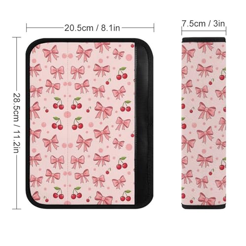 2PCS Bow Cherry Pink Car Seat Belt Pad Breathable Shoulder Protector for Girls and Boys, Most Cars, Anti-Slip Pad - color: Pattern 1081