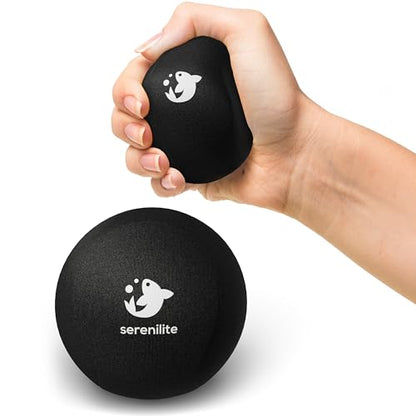 Serenilite Stress Balls for Adults, Squeeze Ball for Hand Therapy, Stress Ball, Hand Exercisers for Therapy & Grip Strengthening, Physical Therapy Balls, Hand Grip Strengthener. - color: Jet Black