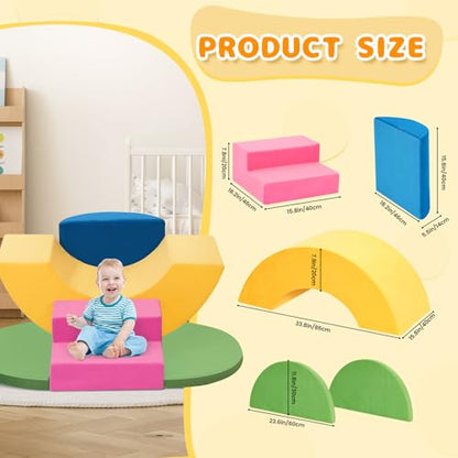 Edbuosy Soft Climbing Toys for Toddlers, 5pcs Baby Foam Climbing Block Set Indoor, Play Gym Climbing Toys Climber, Soft Play Foam Blocks Set for Toddlers, Kids & Infant, Colorful