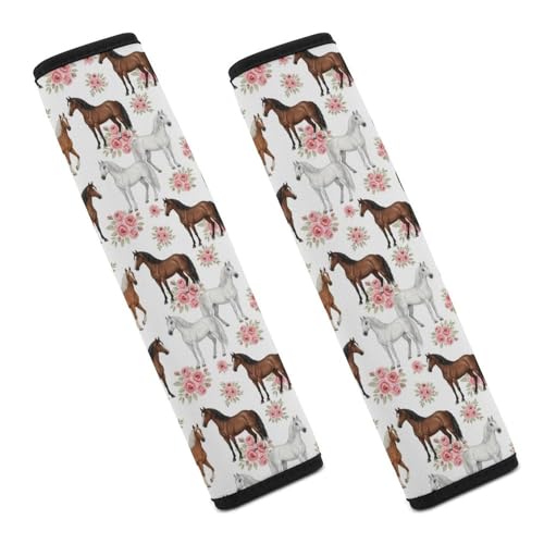 Soft Padded Car Seat Belt Pad for Child, Most Cars, 2 Piece Horse Pink Flower Floral Seat Belt Cushion Comfortable Driving - color: Pattern 291
