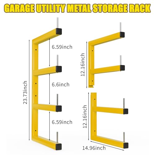 4-Pack Lumber Storage Rack, Wood Storage Racks Wall Mount, Heavy Duty Garage Wood Organizer with 8-Level System, Yellow Utility Rack Organization Up 1600 Lbs, Metal Lumber Shelf for Indoor & Outdoor - style: D– 4 Pack, 8-Tier