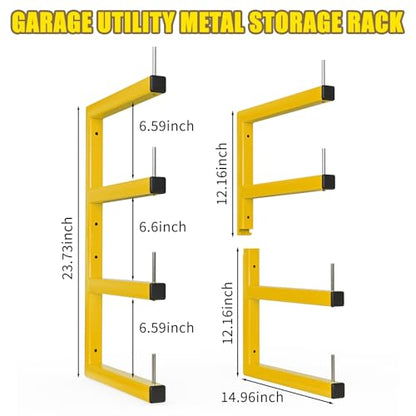 4-Pack Lumber Storage Rack, Wood Storage Racks Wall Mount, Heavy Duty Garage Wood Organizer with 8-Level System, Yellow Utility Rack Organization Up 1600 Lbs, Metal Lumber Shelf for Indoor & Outdoor - style: D– 4 Pack, 8-Tier