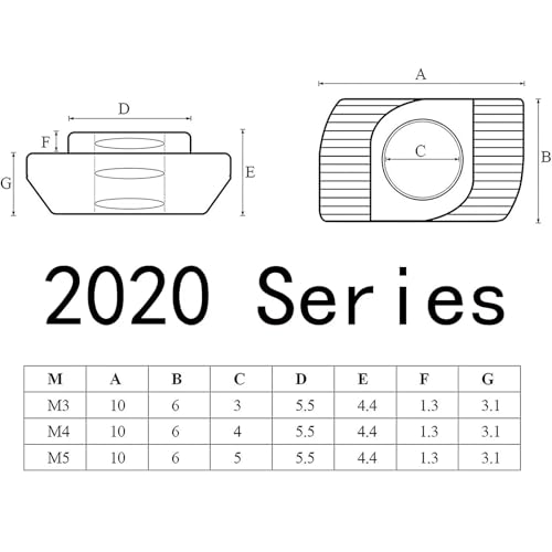 100 Pcs 2020 Series M4 T Nuts, T Slot Nut Hammer Head Fastener Nut, Nickel Plated Carbon Steel Nut for European Aluminum Profile,Drop in T Slot Nuts Assortment Kit(20-M4) - size: 20-M4（100 Pcs）