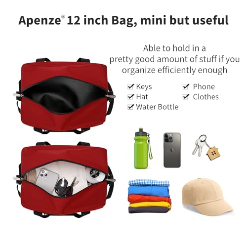 Apenze Small Gym Bag Carry On Bag - 12 in Mini Duffle Bag Lightweight for Overnight Travel（Red) - color: Red, size: 12inch
