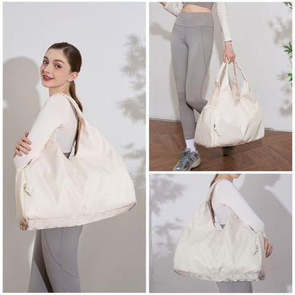 forestfish Yoga Gym Bag for Women with Shoes Compartment & Wet Dry Storage Pockets Lightweight Duffel Bag, Beige - color: Beige