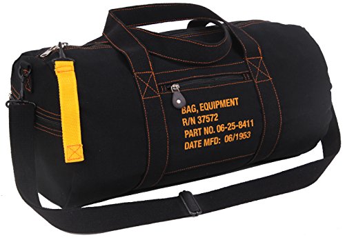 Rothco Canvas Equipment Bag, Heavyweight Cotton Carryall | Vintage-Inspired Duffle, Zippered Compartments, Adjustable Shoulder Strap, Ideal for Storage, Gym & Travel - color: Black, size: 19 Inches