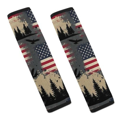 2PCS Breathable Seat Belt Cover for Adults and Children, Most Cars, Bald Eagle American Flag Eagles Shoulder Harness Cover, Shock Absorption - color: Pattern 241