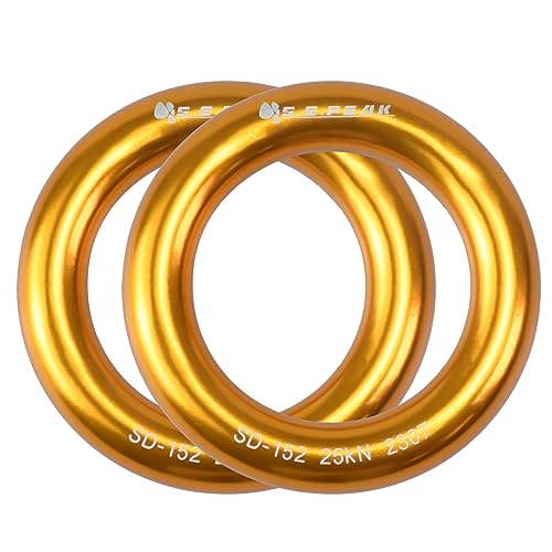 25kN Aluminum Rappel Ring, Perfect Tension O-Ring, Connection Ring for Rock Climbing, Arborist, Gold/Blue - color: big gold-2 pack