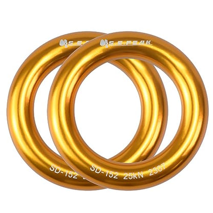 25kN Aluminum Rappel Ring, Perfect Tension O-Ring, Connection Ring for Rock Climbing, Arborist, Gold/Blue - color: big gold-2 pack
