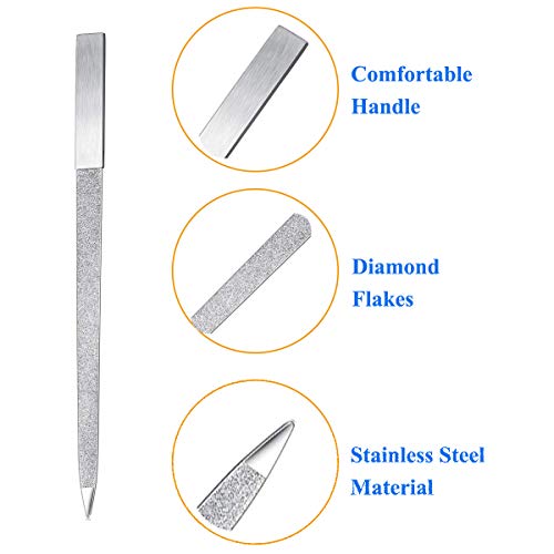 8 Pack Diamond Nail File Fingernail Files,7 Inch Stainless Steel | Double Side Nail File,Plastic Sleeves Packaged Individually,Diamond Flakes,Pointed Design,For Salon Home and Travel