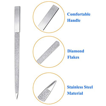 8 Pack Diamond Nail File Fingernail Files,7 Inch Stainless Steel | Double Side Nail File,Plastic Sleeves Packaged Individually,Diamond Flakes,Pointed Design,For Salon Home and Travel