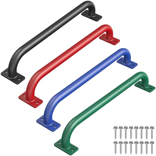 SELEWARE 17 Inch Metal Safety Handles, Heavy Duty Grab Bars for Outdoor Playground, Playset Hand Grips, Indoor Monkey Bars for Jungle Gym, Climbing Frame, Treehouse (4 Pack, Black/Blue/Green/Red) - color: D: 17"-4 Pcs Handles