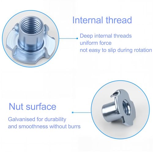 1/4"-20 T-Nuts (100 Pack), T-Nut 4 Pronged Tee Nut Zinc Plated Steel, Durable Threaded Insert Tee Nut for Wood, Rock Climbing Holds, Cabinetry,Furniture (1/4)