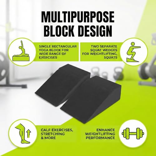 pack of 2 Squat Wedge, Supportive Foot Wrist Exercise Wedge for Squat, Yoga, Pushup, Balance, Stretch, Strength, Pilates, Plank, Physical Therapy - EVA Riser Block for Men & Women