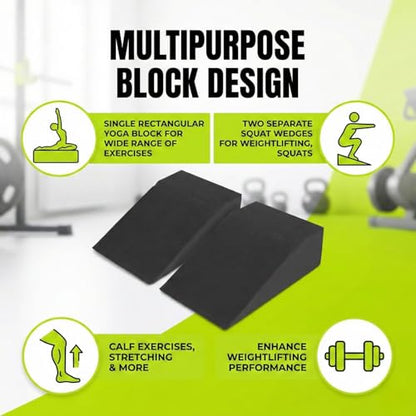 pack of 2 Squat Wedge, Supportive Foot Wrist Exercise Wedge for Squat, Yoga, Pushup, Balance, Stretch, Strength, Pilates, Plank, Physical Therapy - EVA Riser Block for Men & Women