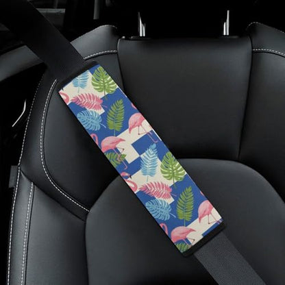 1 Pair Universal Soft and Comfortable Car Seat Belt Pad for Girls and Boys, Most Cars, Tropical Flamingo Hibiscus Leaves Harness Pads Strap, Neck and Shoulder Support - color: Pattern 1277