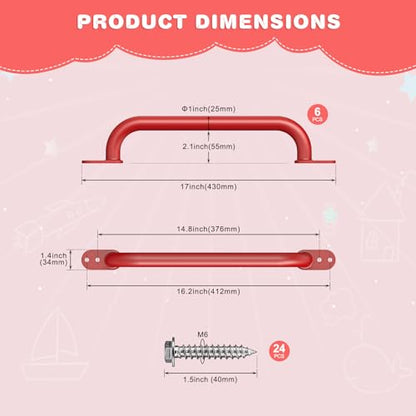 Dolibest 6 Pack 17-Inch Safety Handle, Heavy Duty Metal Safety Playground Handles, Indoor Monkey Bars, Playset Grab Handles for Kids Playhouse, Climbing Frame, Treehouse, Swing Set Accessories -Red - color: D:Red-17 Inch-6pcs