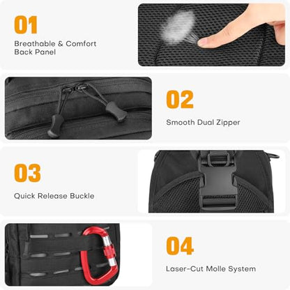 HUNTVP Sling Bag for Men Concealed Carry Bag Tactical Sling Bag Crossbody Molle CCW Chest Pack Backpack EDC Military Shoulder Bag with Holster & Accessory Slots, Black - color: Black
