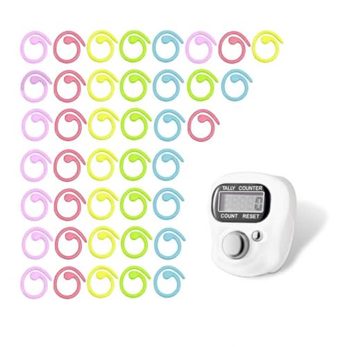 51PCS Metal Stitch Markers & Electronic Finger Counter Kit for Knitting Crochet DIY Craft, Spiral Knitting Stitch Markers Yarn Row Stitch Counter with Colorful Markers Gifts for Women Mom Crocheters - color: White