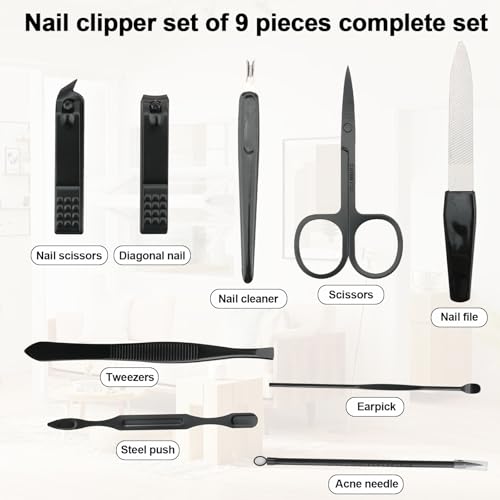 Manicure Set Nail Clipper Kit, 9-Piece Stainless Steel Nail Grooming Tools with Travel Case, Professional Fingernail and Toenail Care Kit for Home, Travel, Personal Grooming Grey - color: Grey
