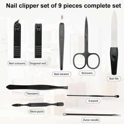 Manicure Set Nail Clipper Kit, 9-Piece Stainless Steel Nail Grooming Tools with Travel Case, Professional Fingernail and Toenail Care Kit for Home, Travel, Personal Grooming Blue - color: Blue