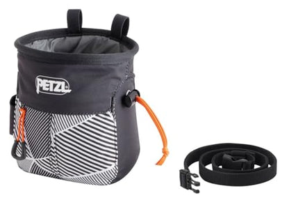 Petzl SAKAPOCHE Rock Climbing Chalk Bag | Ergonomic Chalk Pouch with Zippered Pocket for Gym, Sport, & Trad Climbing - color: Black Dazzle + 300g Powder Crunch Chalk