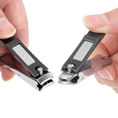 Nail Clippers Set of 3, Sharp Stainless Steel Fingernail Clipper and Toenail Clippers and Slanted Edge Nail Cutter, Black