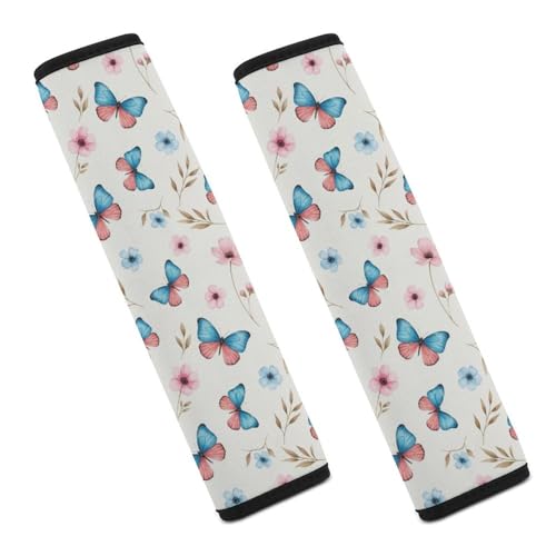 Universal Soft and Comfortable Seat Belt Cover for Adult Use, Stroller Pushchair High Chair, 2 Pack Butterfly Flowers Floral Shoulder Harness Cover - color: Pattern 282