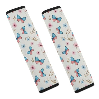 Universal Soft and Comfortable Seat Belt Cover for Adult Use, Stroller Pushchair High Chair, 2 Pack Butterfly Flowers Floral Shoulder Harness Cover - color: Pattern 282