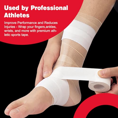 12 Pack Athletic Sports Tape, Athletic & Medical Trainers & First Aid Tape for Injuries, Wrist Ankle Finger Tape, Easy to Tear & No Sticky Residue, 1.5 in X 10 Yards (White)