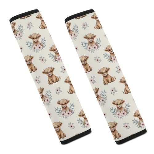 2 Pack Universal Soft and Comfortable Car Seat Straps Shoulder Pads for Kids, All Vehicles, Highland Cow Art Neck Strap Covers, Neck and Shoulder Support - color: Pattern 1130