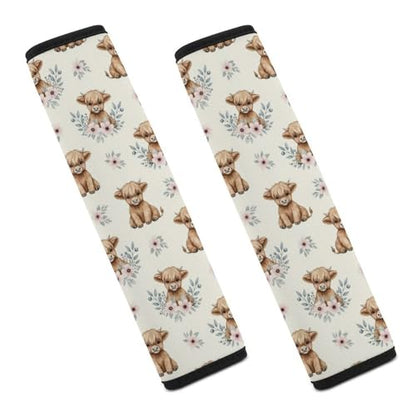 2 Pack Universal Soft and Comfortable Car Seat Straps Shoulder Pads for Kids, All Vehicles, Highland Cow Art Neck Strap Covers, Neck and Shoulder Support - color: Pattern 1130