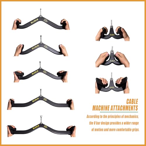 BLUSLM Lat Pull Down Bar T bar Row Attachment, V Bar Tricep Lat Pulldown Attachments, Back Strength Training Bar for Home Gym Exercise Cable Machine Attachments - color: Black 8 PIECES