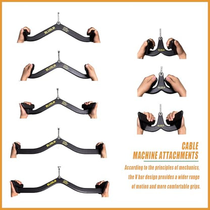 BLUSLM Lat Pull Down Bar T bar Row Attachment, V Bar Tricep Lat Pulldown Attachments, Back Strength Training Bar for Home Gym Exercise Cable Machine Attachments - color: Black 8 PIECES