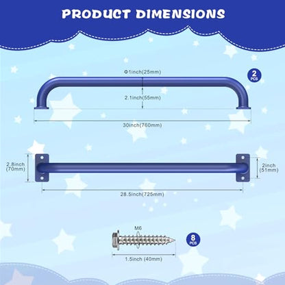SELEWARE 30" Blue Playground Ladder Handle Metal Playset Handles Grab Bars | 500LB 2Pcs Heavy Duty Steel Kids Playground Handles for Indoor/Outdoor Ladder Handrail Swing Set Treehouse Rock Climbing Wall - color: D: 30"-2 Pcs-blue