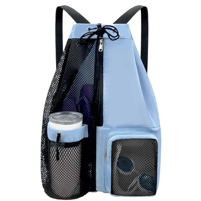 Beach Backpack with Wet Pocket Drawstring Mesh Beach Bag Waterproof Swimming Pool Backpack for Men and Women - color: Blue