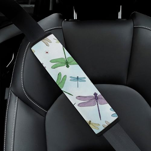 2 Pack Dragonfly Floral Flower Car Seat Straps Shoulder Pads Universal Fit Neck Strap Covers for Adults and Children, All Vehicles, Pressure Relief - color: Pattern 267