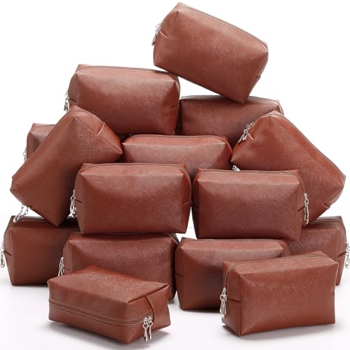 Kigeli Aesthetic Makeup Bags PU Leather Cosmetic Pouches Waterproof Plain Toiletry Bags Makeup Pouches Bulk for Women Party Gift Travel Storage Organizer(Brown,7.1 x 2.8 x 4.3 in) - color: Brown, size: 7.1 x 2.8 x 4.3 in