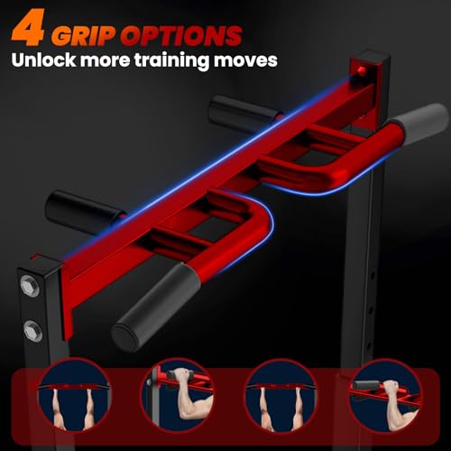 WATBKHE Power Tower Pull Up Dip Station Foldable, Pull Up Bar Station Adjustable, Multi-Function Home Gym, Strength Training Fitness Equipment, Triangular Design, for Home Outdoor - color: Black, Red-Multifunction Bar