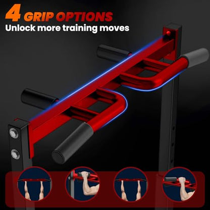 WATBKHE Power Tower Pull Up Dip Station Foldable, Pull Up Bar Station Adjustable, Multi-Function Home Gym, Strength Training Fitness Equipment, Triangular Design, for Home Outdoor - color: Black, Red-Multifunction Bar