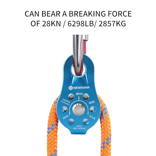 Fixed Plate Micro Pulley,28KN CE Certified General Purpose Small Aluminum Rope Pulleys for Climbing/Aloft Work/Rappelling/Rescue Etc - color: Pack of 2(28KN Pulley Blue