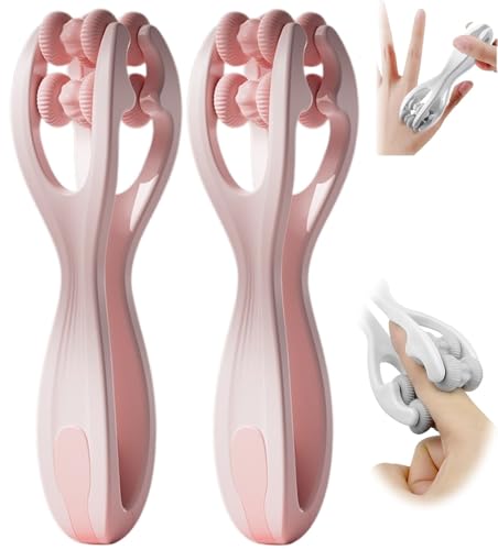 2pcs Finger Massager for Arthritis Pain Relief Manual Roller Pink | Hand Thumb Palm Foot Acupressure Massage Tools for Arthritis Massager Mothers Day Gift for Woman - color: Pink