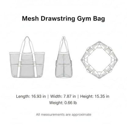 Mesh Drawstring Gym Bag, Breathable Nylon Storage for Wet Gear and Sports Equipment, 17 x 15 Inch (1 PC) - color: Blue