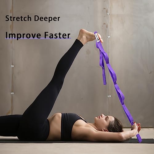Stretching Strap Yoga Strap with Loops, Stretch Straps for Physical Therapy, Non-Elastic Exercise Strap for Pilates, Dance and Gymnastics with Workout Guide - color: Purple+Purple