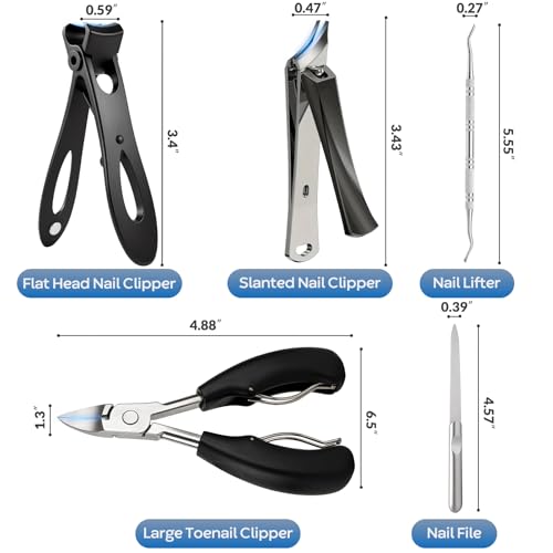 Toenail Clippers for Thick Nails for Seniors, 5Pcs Ingrown Toenail Removal Kit, Angled Head Large Toenails Clippers for Men, Heavy Duty Nail Clipper, Slanted Nail Clipper with Long Handle (Black) - size: 5Pcs Nail Clippers Set-black
