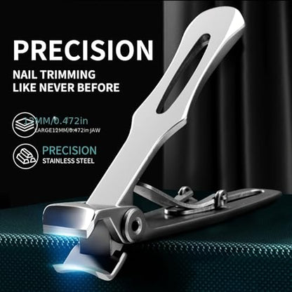 Nail Clipper with Leather Case - Wide Opening Straight Tip Nail Trimmer for Thick Nails, Portable Grooming Tool with Protective Pouch