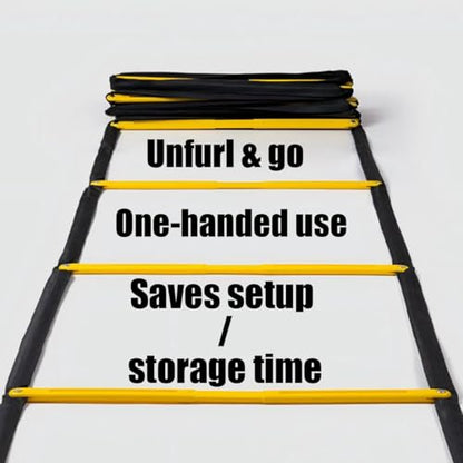 Tangle-Free Agility Ladder, 12 Fixed Rungs, 2 lb Heavy Duty, 18ft | Quick Setup Speed Ladder Training Equipment | 12 Fixed Rungs | 2 lb Heavy Duty | Connectable Design | Carrying Bag Included
