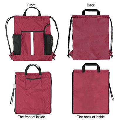 BeeGreen Gym Sack Drawstring Bag Sports String Backpack with Shoe Compartment and Two Water Bottle Holder for Unisex Men Women Heavy Duty Cinch Sackpack - color: Maroon, style: Drawstring With Shoe Compartment