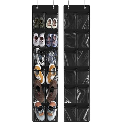 Simple Houseware 24 Pockets - 2PK 12 Large Pockets Over Door Hanging Shoe Organizer, Black - color: Black